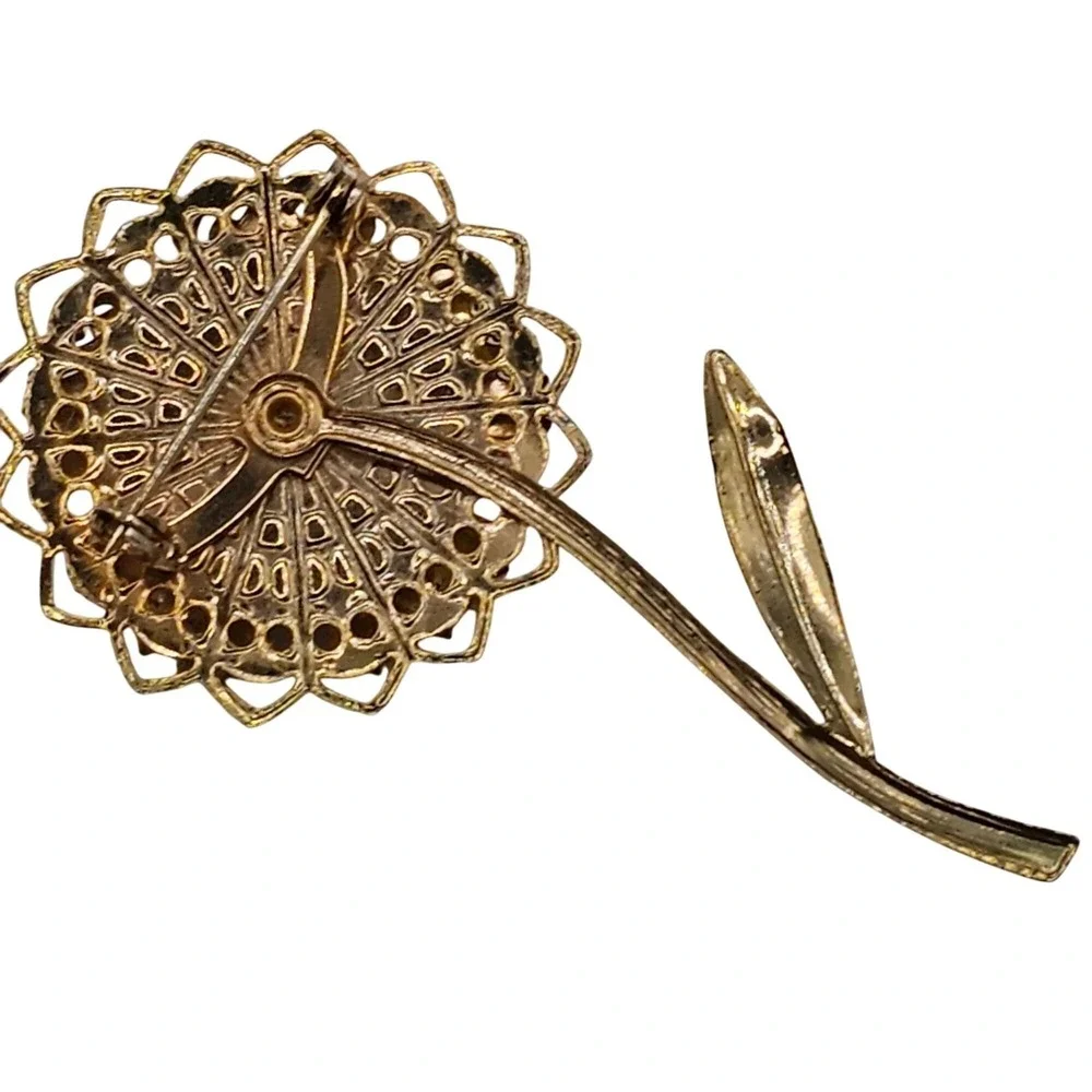 Vtg Brooch Lot 2pc Gold Tone Faux Pearl Statement 2.5